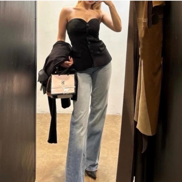 ZARA Black Tuxedo Strapless Sweetheart Neck Vest Top Medium & Large NWOT - Picture 3 of 14